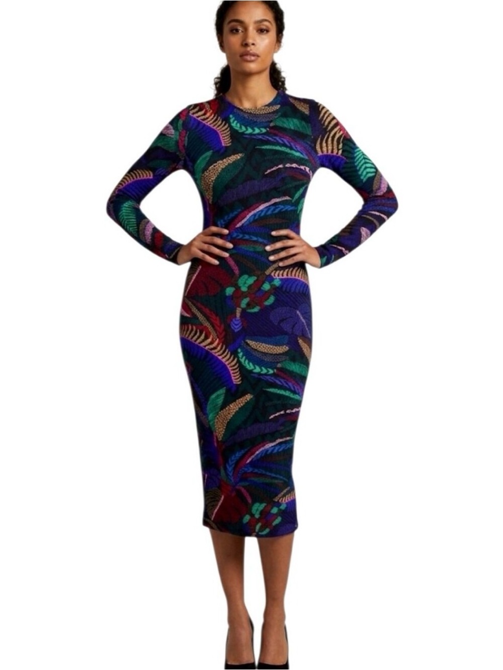 FARM Rio Amazonia Night Long Sleeve Midi Bodycon